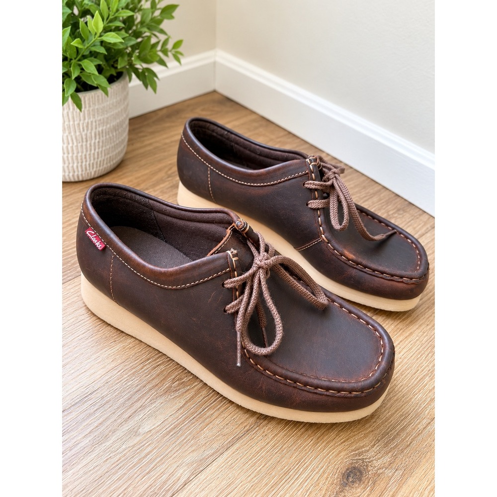 Clarks Collection Womens 8.5 M Brown Leather Moc Toe Lace Up Wallabee Shoes